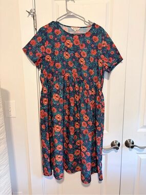 Floral Red Swing T shirt Dress with Poppies